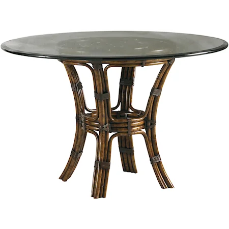 Barbosa Dining table with 48-Inch Round Glass Top & Leather-Wrapped Rattan Base